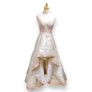 Zoey Grey Floral Appliqué Pink Cream Cherry Blossom Strapless Wedding Gown 6